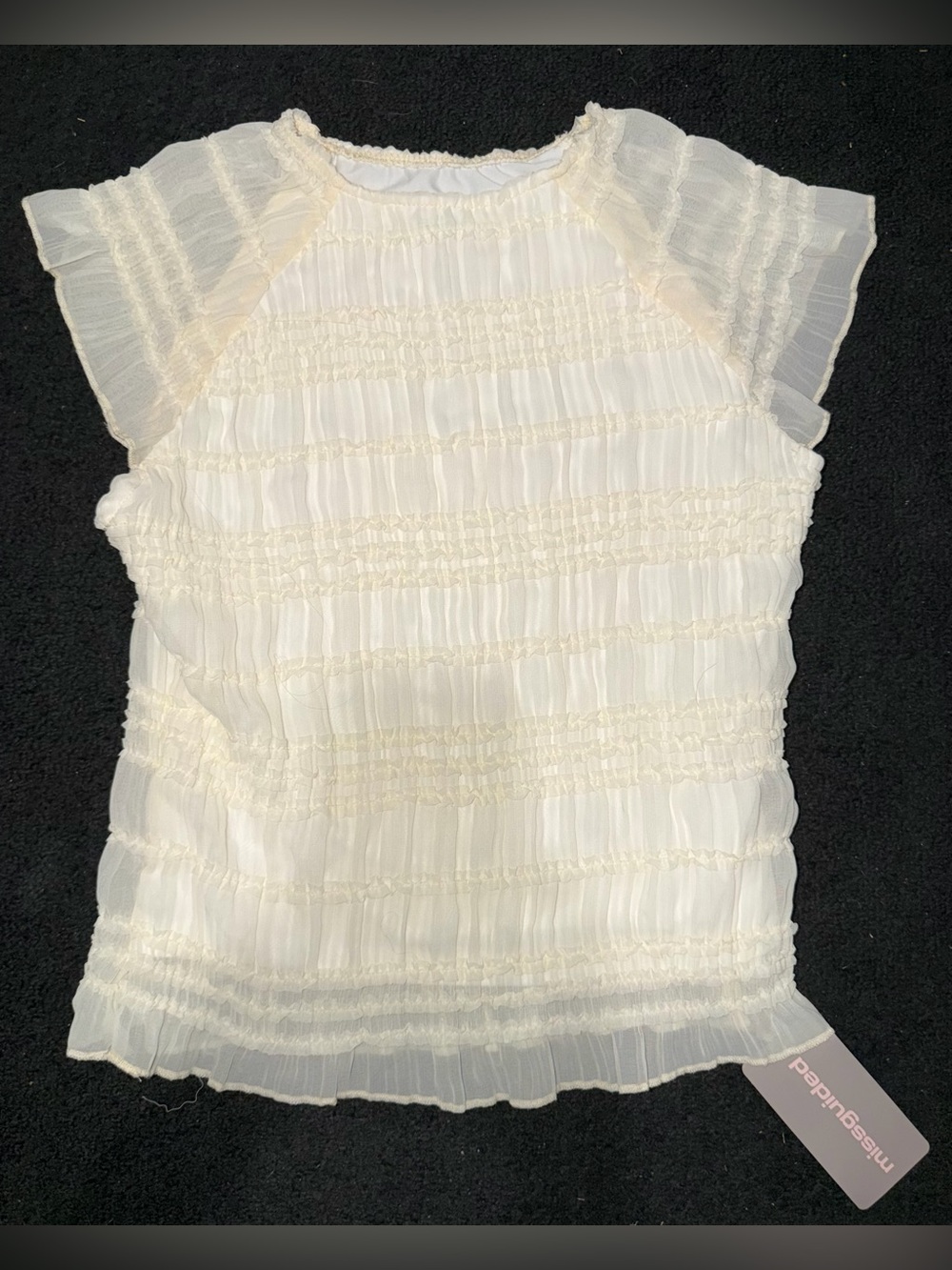 MISSGUIDED Women’s Ruffle Sleeve Ruched White/Beige Blouse